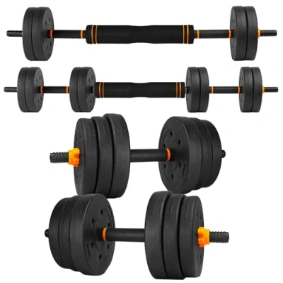 Imagen de unycos Juego de Mancuernas Ajustables con Barra Recta Conexión, Discos【20 kg】de Cemento Recubiertos, Pesas Agarre Ergonómico para Gimnasio en Casa y Fitness (Orange Transformer)