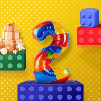 Imagen de Globos de Números Bloque Construcción 2,101 CM Globo Numeros Gigantes Grandes Decoracion,Globo Numero 2,Globos Niño Niña Adultos,Vuelan con Helio
