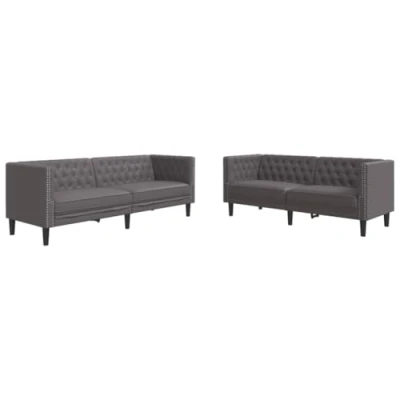 Imagen de vidaXL Juego de sofás Chesterfield 2 Piezas Cuero sintético Gris, sofá, sillón TV, Descanso, Asiento, sofá Relax