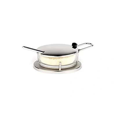 Imagen de APS Parmesan Menage Classic, tarro de parmesano, parmesano con cuchara, vidrio transparente para en rejilla acero inoxidable, 11 x 15 cm, 7 cm altura