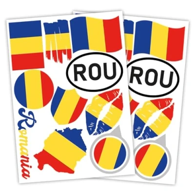 Imagen de Finest Folia Juego de 2 pegatinas bandera país DIN A4, para coche, moto, pegatinas, país, autoadhesivas, resistentes a la intemperie, R217 (47 Rumania)