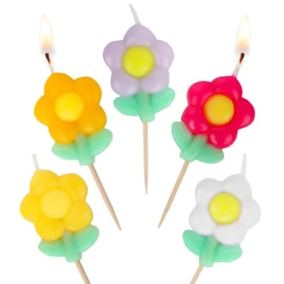 Imagen de Talking Tables 5 Velas De Cumpleaños Con Diseño Margaritas Para Tartas Decoración Florales Coloridas 4 Cm Altura Embalaje Reciclado