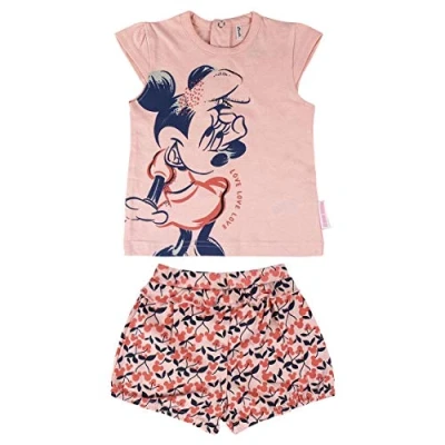 Imagen de Cerdá Conjunto Bebe Niña Verano de Minnie Mouse Disney 9 Meses Camiseta + Pantalon Algodon Juego Cortos, Rosa, Bebé Niñas