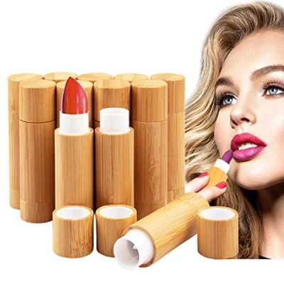 Imagen de 12 Piezas Tubo balsamo Labio, Bálsamo Labial de bambú vacío Tubos, MERYSAN 5,5g Recargable DIY Envases Labios Brillo, Estuche desodorante para Mujeres Niñas Maquillaje