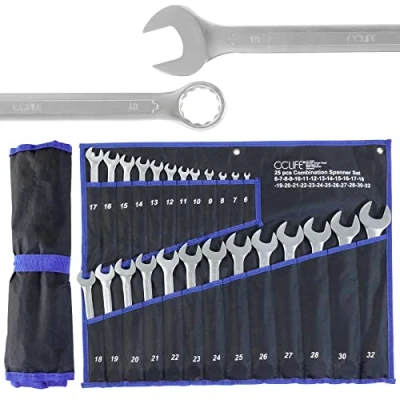 Imagen de CCLIFE 12 piezas Juego de Llave Trinquete Llaves Combinadas Fijas con Carraca 8 19 mm, Cr V, 72 dientes (25 Combinadas)