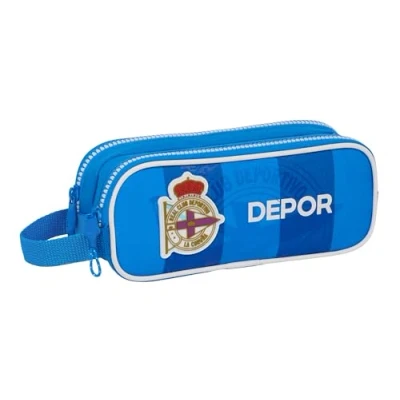 Imagen de Safta Real Deportivo DE LA CORUÑA Portatodo Doble Niño, Estuche Infantil, Ideal para Niños en Edad Escolar, Cómodo y Versátil, Calidad Resistencia, 21x6x8 cm, Color Azul