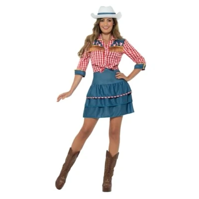 Imagen de Smiffys Disfraz de muñeca rodeo, Azul, con falda, camisa y gorro