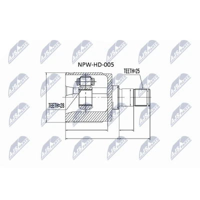 Imagen de NTY NPW HD 005 Junta Homocinética Eje delantero, izquierda, lado de engranaje HONDA: CIVIC 7 Hatchback, Jazz 2, ACCORD 8