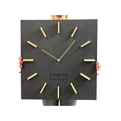 Imagen de FLEXISTYLE Reloj de Pared Grande EKO Rectangular sin Ruido tictac Loft Negro 50 cm (Grosor 19 mm), salón, Dormitorio
