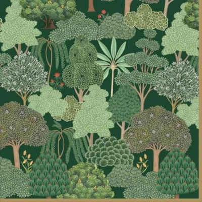 Imagen de 20 Servilletas con flores de árboles verdes en el espeso bosque como decoración mesa. papel motivos, también para la técnica decoupage y servilletas, 33 x cm