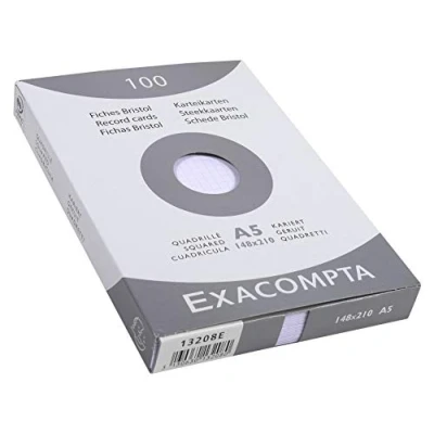 Imagen de Exacompta Bristol Tarjeta de registro, Cuadrícula (5x5), paquete 100 tarjetas, Blanco, 148 x 210 mm, tarjetas
