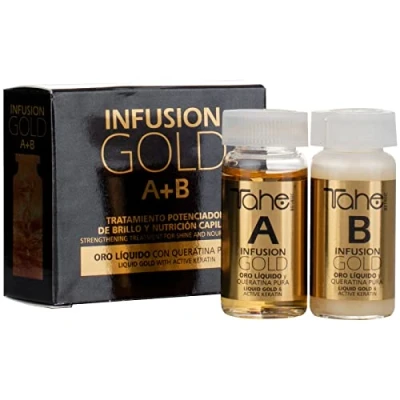 Imagen de Tahe Infusion Gold Tratamiento Capilar Potenciador de Brillo y Nutrición con Oro Líquido Queratina Pura, 2 x 10 ml