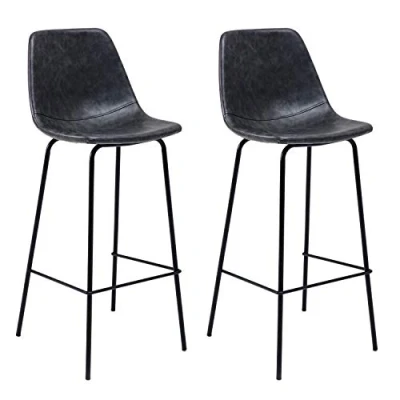 Imagen de Happy Garden Lote de 2 taburetes Bar Vintage Lucien Gris Oscuro Altura del Asiento 75cm, Estilo Retro con Respaldo y reposapiés, Estructura Metal