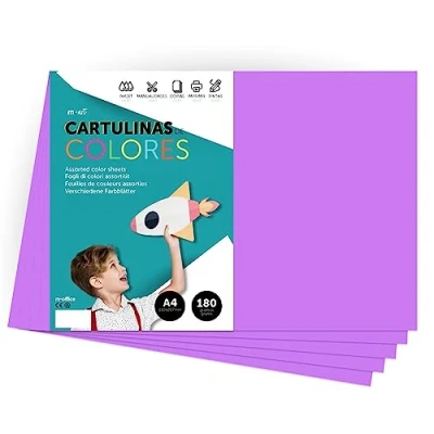 Imagen de Cartulina de Colores, A4 Colores Intensos, Hojas 180gr para Manualidades, Imprimir tus Documentos y Diseños Creativos, Folios · m office (100 hojas, lila)