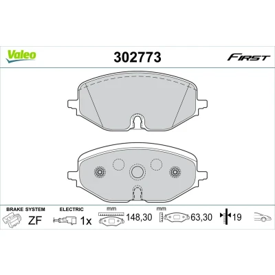 Imagen de VALEO 302773 Juego de pastillas freno Eje delantero con contacto avisador desgaste Chapa antichirridos VOLKSWAGEN: Golf VIII Hatchback