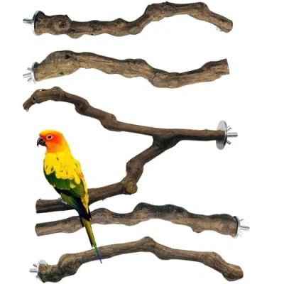 Imagen de Allazone 5 Pz Perca de Pájaro, Pájaro Madera Soporte Perca, Palo UVA Salvaje Natural, Juguetes para Pajaros Masticar Loros Loros, Periquitos, Cacatúas