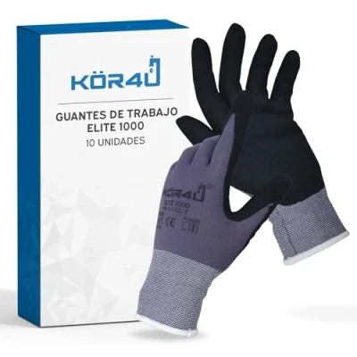 Imagen de kör4u 10 pares de guantes trabajo Elite, transpirables y recubiertos, protección, jardinería para mujer mecánicos, aptos revestimiento nitrilo alta