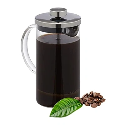 Imagen de Relaxdays Prensa Francesa, Cafetera Manual, Infusor, 600ml, Vidrio y Acero Inoxidable, Preparador Té, Transparente/Plata