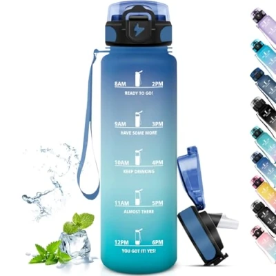 Imagen de Grsta Botella Agua, Agua Gimnasio, 1 Litro, Fácil de Limpiar, con Pajita Eslogan Motivacional, Motivacional para Senderismo, Bicicleta, Yoga