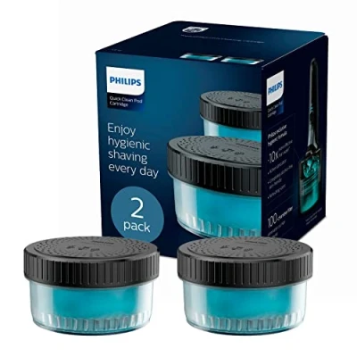 Imagen de Philips Quick Clean Pod, Cartuchos de Recarga para Afeitadora Electrica Hombre, Pack 2 Unidades, Fragancia Fresh, CC12/50