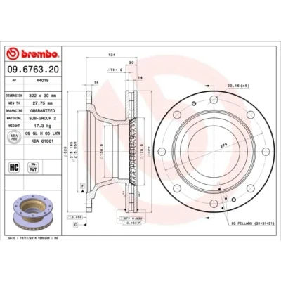 Imagen de BREMBO 09.6763.20 Disco de freno 322 30 8 ventilación interna altamente carbonizado IVECO: EuroCargo I III