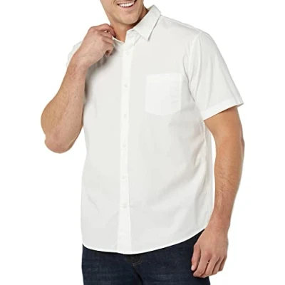 Imagen de Amazon Essentials Camisa de Popelín Manga Corta y Ajuste Entallado Hombre, Blanco, XL