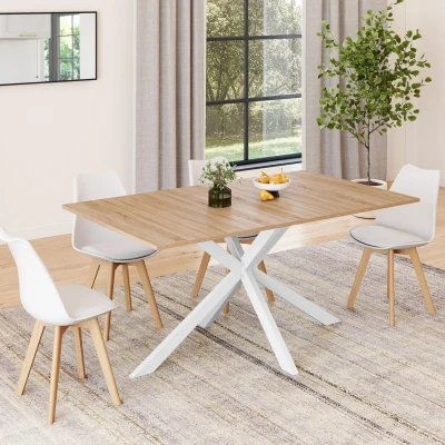 Imagen de IDMarket Alix Mesa de comedor (8 personas), diseño araña, madera y blanco, 160 cm