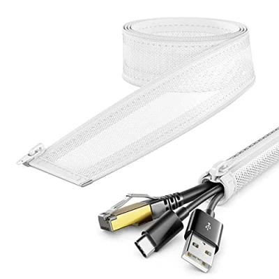 Imagen de deleyCON Conducto para Cables de 3,0m con Cremallera 15mm Diámetro Gestión Canal Protección Funda Robusta Nailon Hogar Oficina Escritorio Blanco