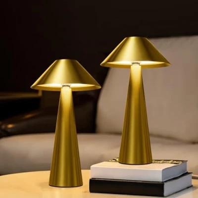 Imagen de Lalavon Lampara de Mesa LED Inalambrica, sin Cable Recargable 4000mAh, Tactil Regulable 3 Temperaturas Color 3000K/4000K/6000K, con USB C Carga, IP54, 2 Piezas(Dorada)