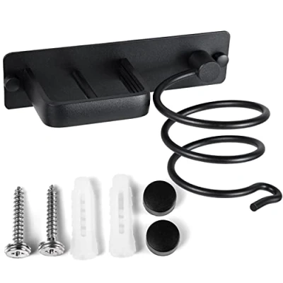 Imagen de YUET Soporte para Secador de Pelo Montado en la Pared con Organizador Cables,Soporte Plancha Aluminio,Herramientas el Cabello Dormitorio y Baño Hotel Dormitorio,Negro