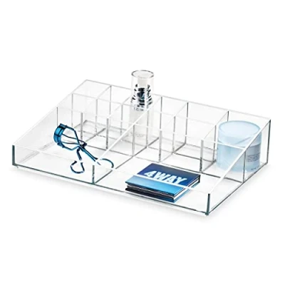 Imagen de iDesign Maquillaje, Caja colección Exclusiva de Sarah Tanno, Organizador plástico con 13 apartados para paletas, brochas y más, Transparente, 30,5 x 20,3 7,5