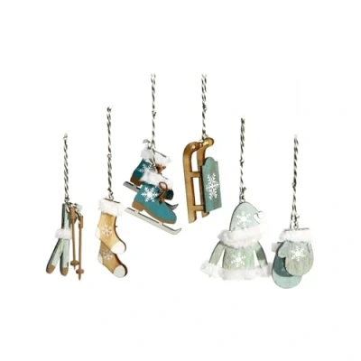Imagen de Heitmann DECO Juego de Adornos Colgantes para árbol Navidad, Madera, 6 Piezas, decoración navideña, Color Moderno, Azul petróleo