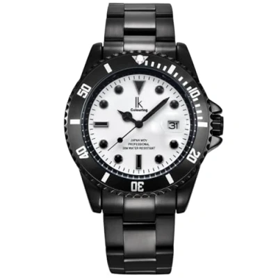 Imagen de Alienwork Reloj Hombre Mujer Negro Pulsera de Metal Acero Calendario Fecha Blanco Dial Luminoso Clásico Elegante