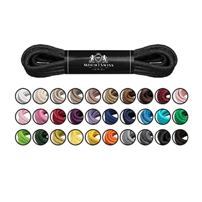 Imagen de Cordones Mount Swiss© Luxury encerados y redondos para zapatos de traje piel, 2 3 mm diámetro, 45 120 cm longitud, color Negro, talla 110