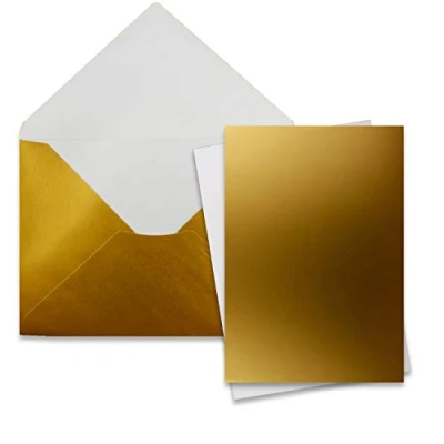 Imagen de Juego de 25 tarjetas con sobre, tamaño Din A5, 14,8 x 21 cm, dorado, sobres C5, 15,4 22 adhesivo en húmedo