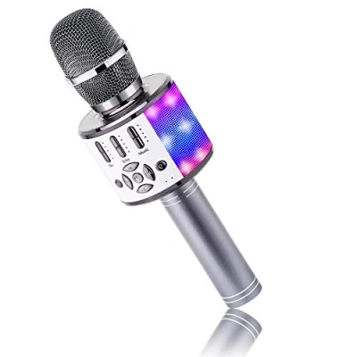 Imagen de BONAOK Micrófono de Karaoke con Efecto Eco, Micro para Niños, KTV Sing el Hogar Luces LED, Alternativa máquina Karaoke, Compatible iOS Android (Gris Espacial)