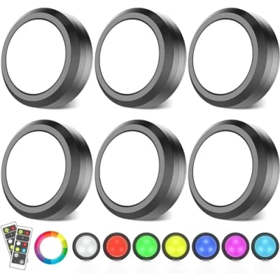 Imagen de MOUJUCHI Luz Led Armario, 6 Pcs RGB Luces Lamparas a Pilas con Control Remoto para Armarios, Pasillo, Escalera, Sótano, Garaje (Negro)