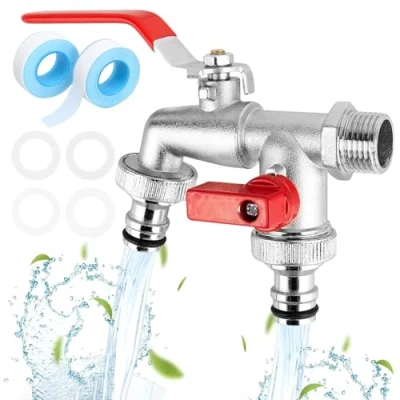 Imagen de CZAYEFNH Grifo Jardin,Grifo de Doble Salida 1/2&quot;, Jardín al Aire Libre con Dos Salidas 3/4&quot;, Resistente Óxido y Las Heladas, Latón