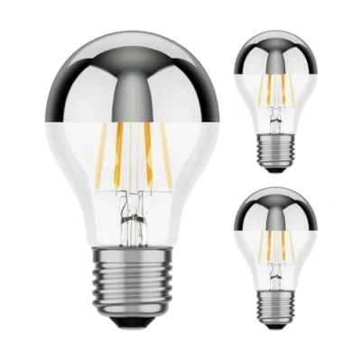 Imagen de ledscom.de 3 piezas bombilla LED E27, A60, blanco cálido (2700 K), 6 W, 667lm, espejo de cabeza (plateado)