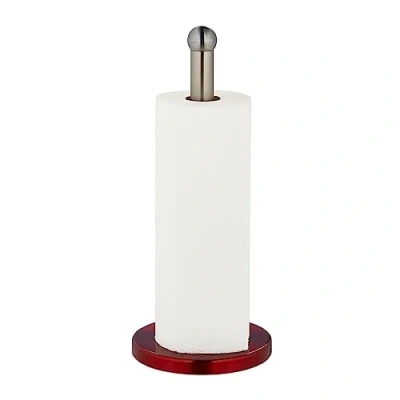 Imagen de Relaxdays Portarrollos Cocina Vertical, Acero Inoxidable, Soporte Rollos Encimera, Sujetarrollos, 35 x 15 cm, Plata/Rojo