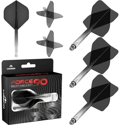 Imagen de Mission Darts Force 90 Sistema integrado de vuelo y eje dardos moldeado precisión, paquete 3 plumas tallos combinados profesionales altamente duraderos Estándar n.º 2