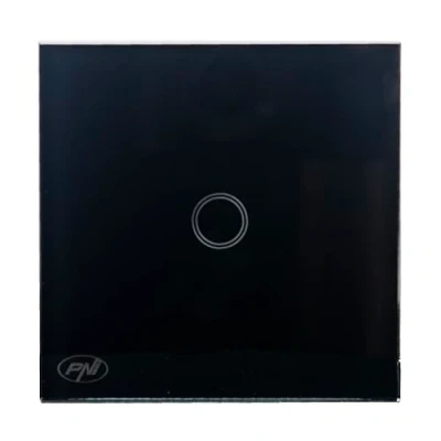 Imagen de Interruptor simple con toque PNI SH121, fabricado en vidrio, negro, indicador LED, 10A 200W