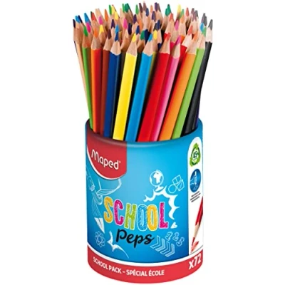 Imagen de Maped Lápices de Grafito Colección School Peps Bote con 72 Lapiceros Madera Toda la Gama Cromática Agarre Ergonómico Minas Resistentes Forma Triangular