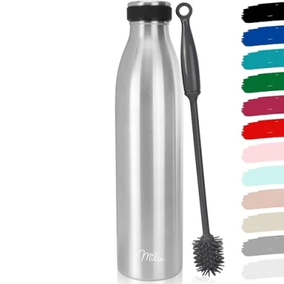 Imagen de Milu botella de acero inoxidable 350, 500, 750, 1000ml 1,5L termo, agua aislada, aislante a prueba fugas doble pared, apta para ácido carbónico (Acero inoxidable, 1500ml)