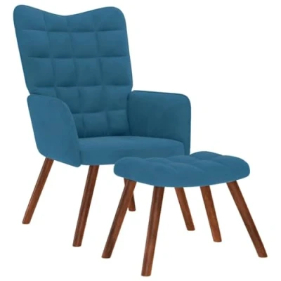 Imagen de vidaXL sillón de Relax con reposapiés Terciopelo Azul, Silla, salón, Relax, Relajante, salón