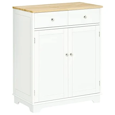 Imagen de HOMCOM Aparador multiusos (2 puertas, con estante ajustable, 2 cajones deslizantes, bandeja de madera caucho)
