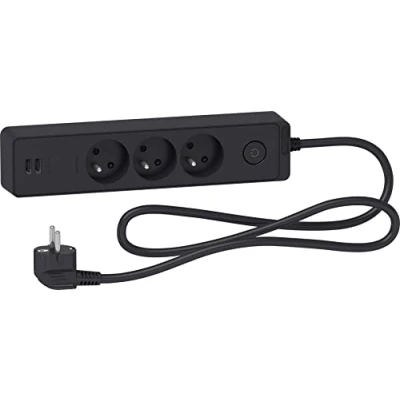 Imagen de Schneider Electric SC5ST933U1B Regleta, alargador (3 tomas, 2P + T, 2 puertos USB, 1,5 m), antracita, negra