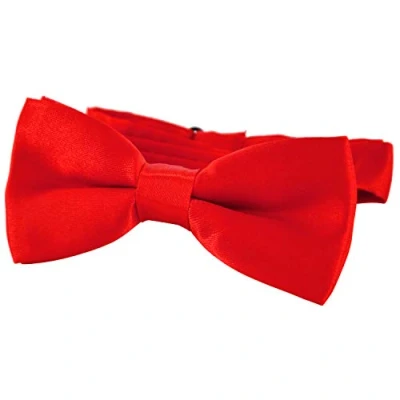 Imagen de DonDon pajarita noble para niños combinada y ajustable 9x 4,5 cm de color rojo brillada con aire seda