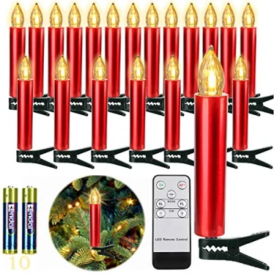 Imagen de FREEPOWER 10 Velas LED árbol de Navidad Rojas con Mando a Distancia Temporizador Parpadeantes, Blanco Cálido, Navidad, Funciona Pilas, Interior y Exterior Impermeable（Incluye pilas）