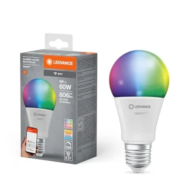 Imagen de LEDVANCE Lámpara LED SMART+ WIFI, aspecto mate, 9 W, 806 lm, forma de lámparaclásica con casquillo E27, luz color y blanca, control por app o voz, vida útil hasta 20.000 horas